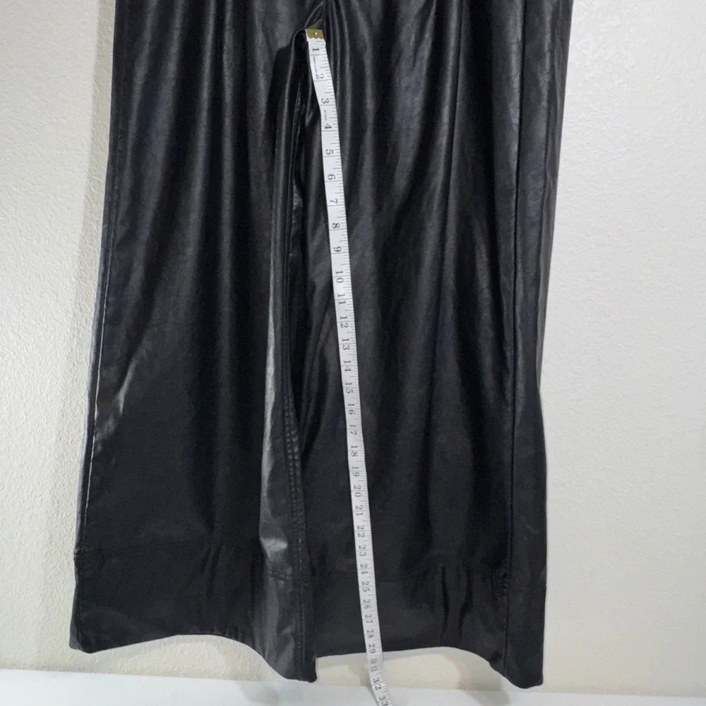 We The Free Vegan Afton Trouser Size 14 Black Faux Leather Wide Leg Jeans Goth